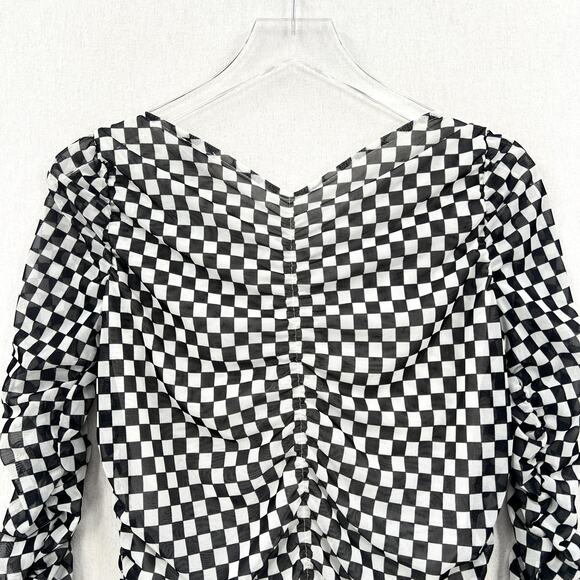 BAUM UND PFERDGARTEN Joselle Mesh Top Womens Medium Black White Check Stretch - Picture 8 of 16